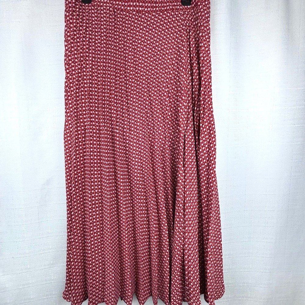 Max Studio Accordian Pleat Maxi Pull On Skirt Orange Geometric Print Womens Sz L